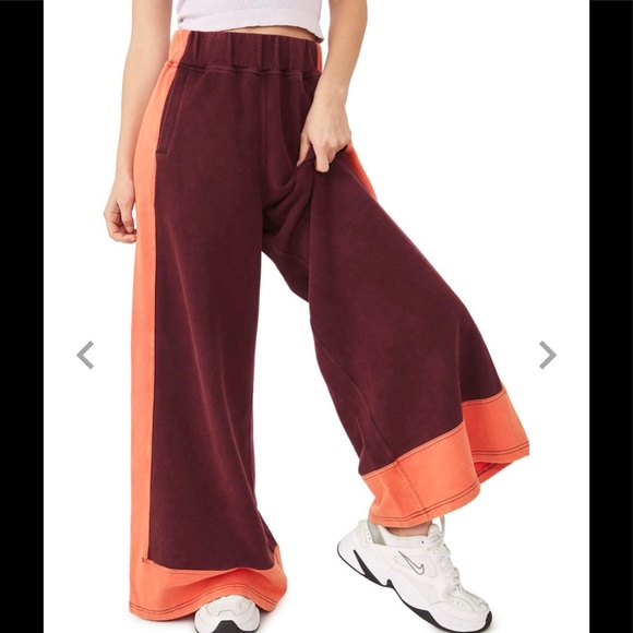 Free People Burgundy and Orange Wide-Leg Pants - Picture 4 of 7